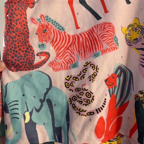 QUEEN OF SPARKLES Multicolor Animal Jungle Print Sweatshirt Gemstones Sparkly L - Picture 7 of 15